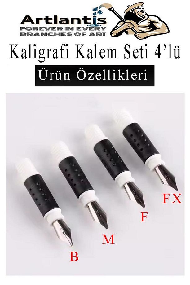 Kaligrafi Dolma Kalem Seti 4 lü 1 Paket Mavi ve Siyah Yedek Mürekkep Hat Yazma Tasarım Sanat Kalemi - 3