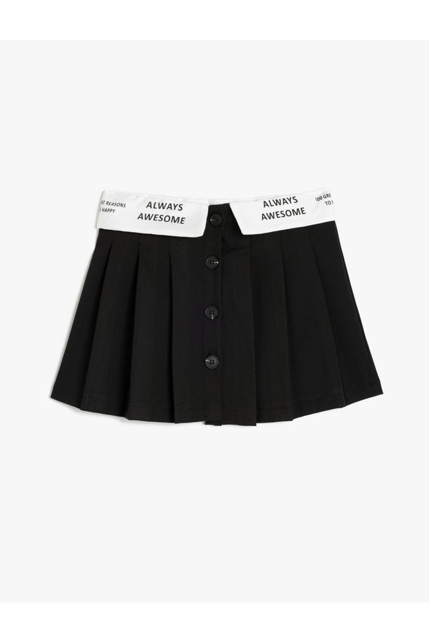 Pleated Skirt with Button Detail and Applique Detail on the Waist