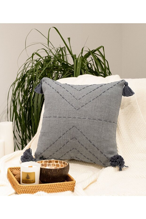 Aspen Gray Decorative Bead Fiber Inner Filled Throw Pillow 40X40 5000