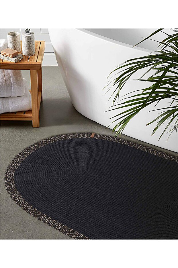 Cesta Handmade Cotton Black Jute Wicker Decorative Rug 9005 80X120Cm