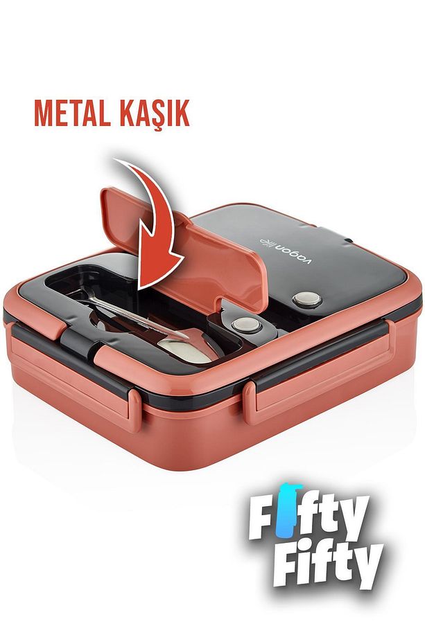 Lunch Box 1000 ML Tek Kat 3 Bölmeli Metal Kaşıklı Yeni Nesil Sefer Tası-FFLBOX10164 - 3