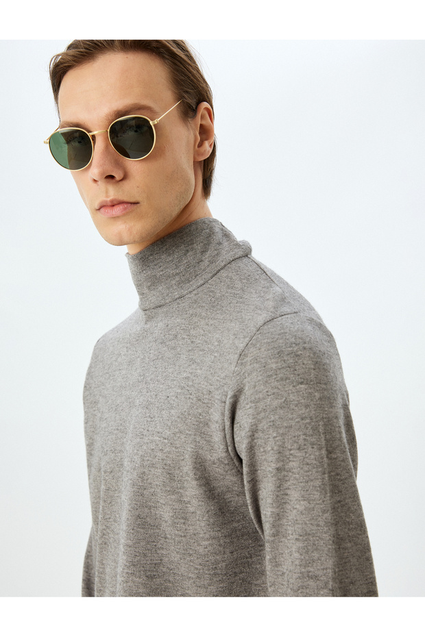 High-Neck Knitwear Sweater Basic Long Sleeve Viscose Blend