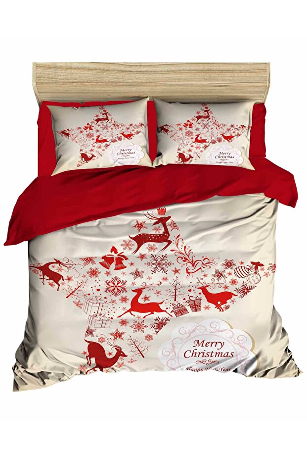 New Year's Starry Deer Pattern Mery Christmas Digital Duvet Cover Set