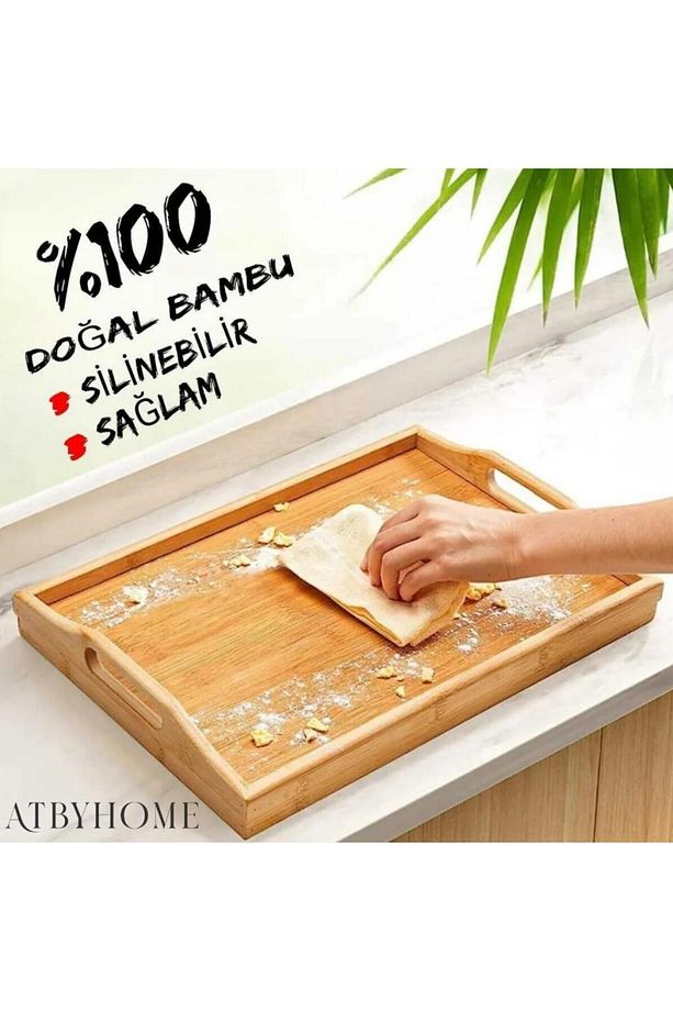 Dikdörtgen Bambu Tepsi 2li Set - Çay Kahve Kahvaltı Sunum Servis Tepsisi - 5