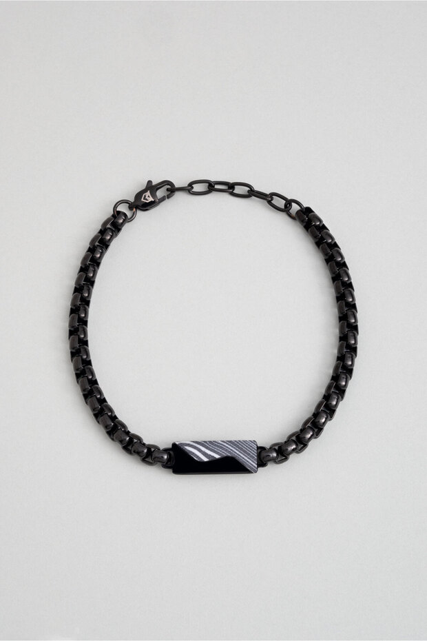 Carbon Fiber Detailed 22 cm Steel Men's Bracelet