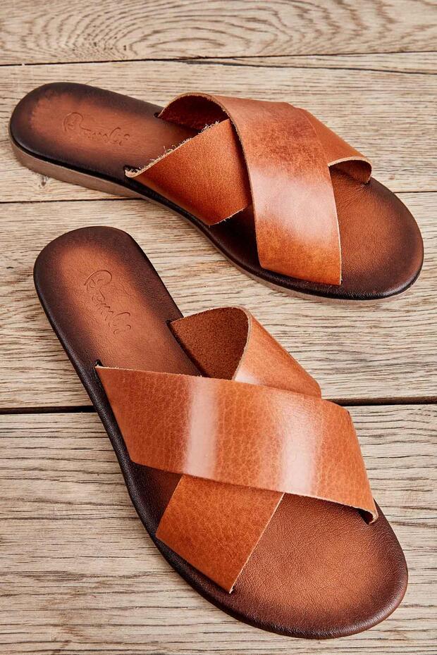 Tan Genuine Leather Women's Slippers K04685162003