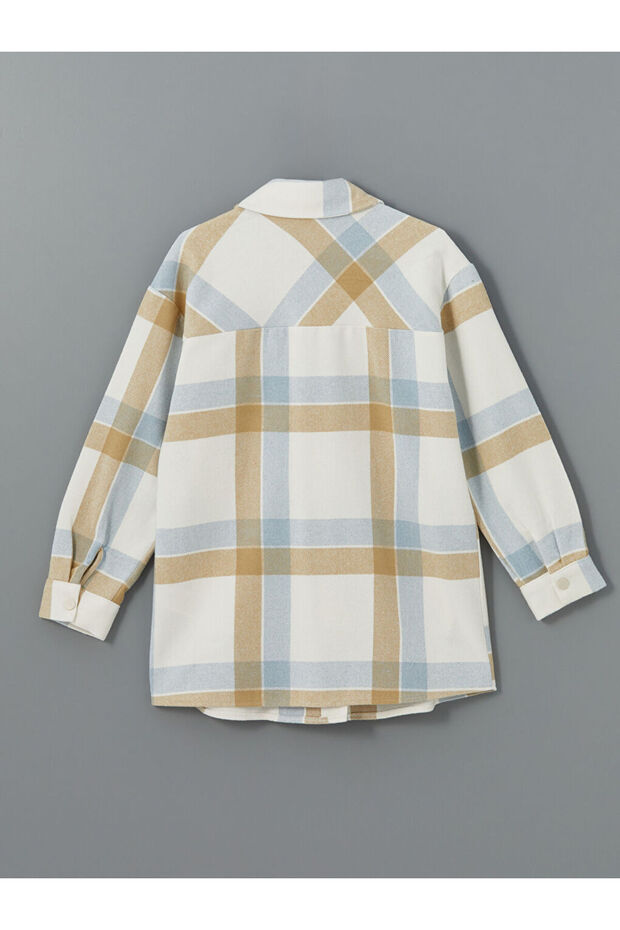 LCW Modest Açık Mavi Ekoseli Ekose Oversize Kadın Gömlek Tunik - 6