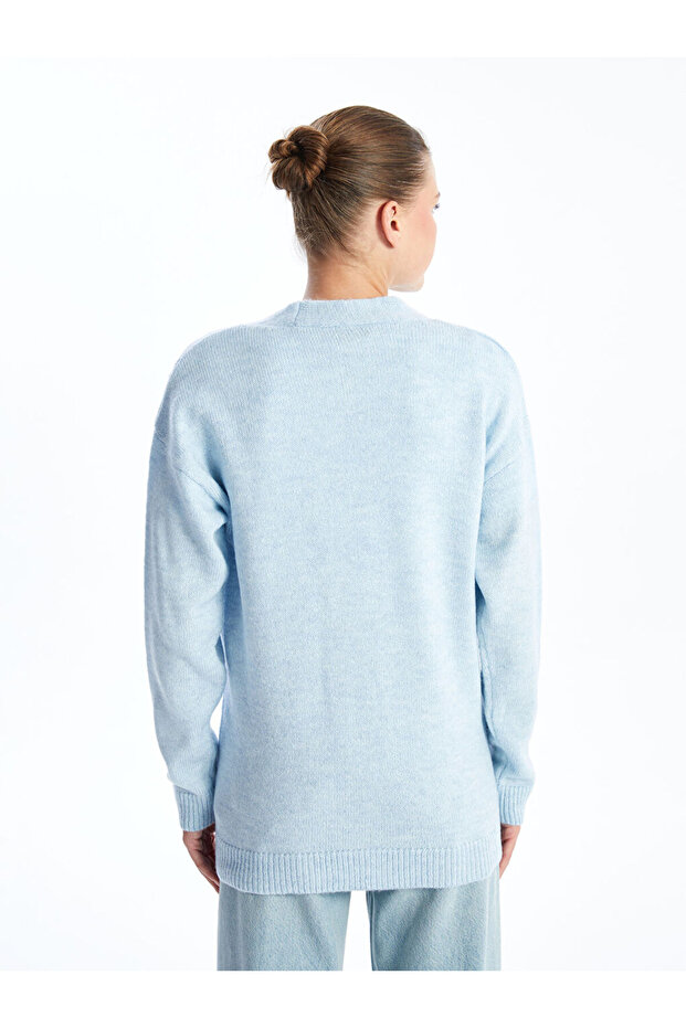 V Yaka Nakışlı Hamile Triko Hırka - 4