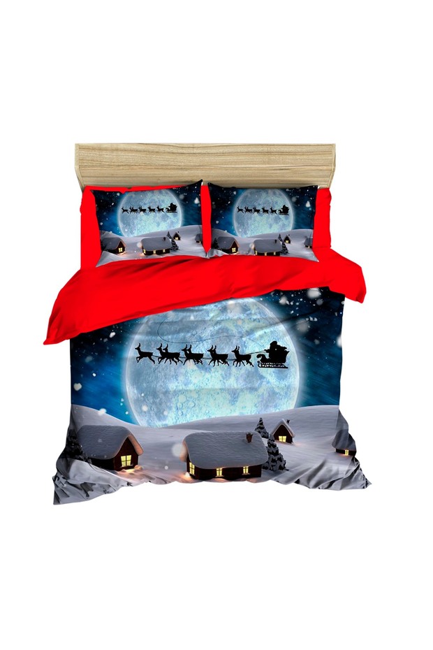 Santa Claus and His Deers Bedding Set with New Year's Lunar View