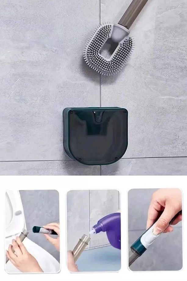 Deterjan Hazneli Bükülebilir Silikon Klozet Tuvalet Banyo Wc Küvet Temizleme Fırçası Doldurulabilir - 3
