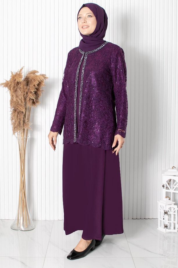 Dantelli Pul Payet Detay Abiye Mürdüm TBS2311 - 1