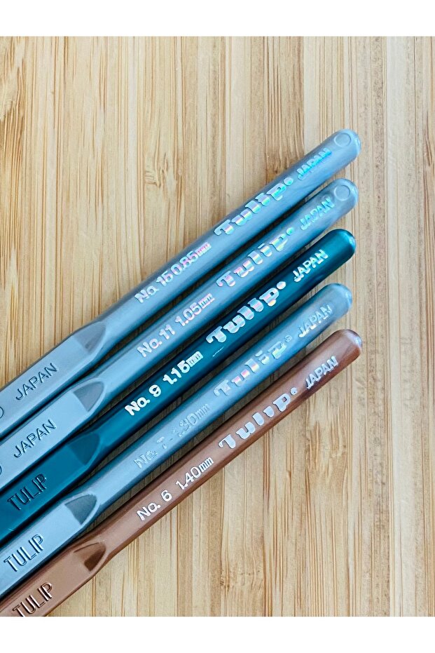 Plastik Saplı Oya Ve Dantel El Işi Sarı Uç Tığ Seti. No: 6, 7, 9, 11, 15.  5'li Set. - 4