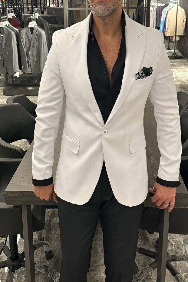 YARIM ASTAR BEYAZ CEKET - 2