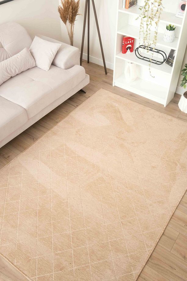Mia Viskon Dokuma Halı Kaymaz Taban Yıkanabilir Bej Antre Halısı 1404 - 6