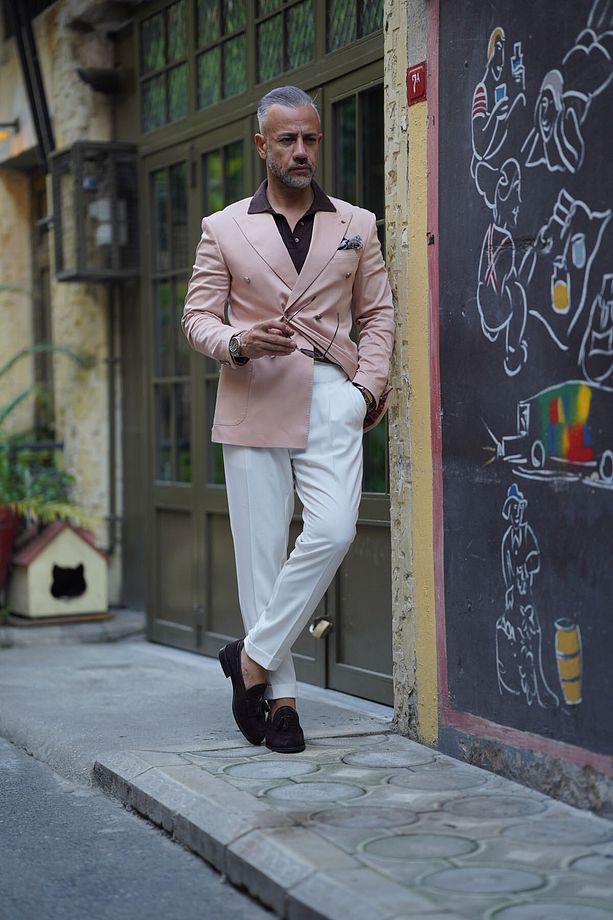 Bej Kruvaze Tek Ceket - Slim Fit - 2