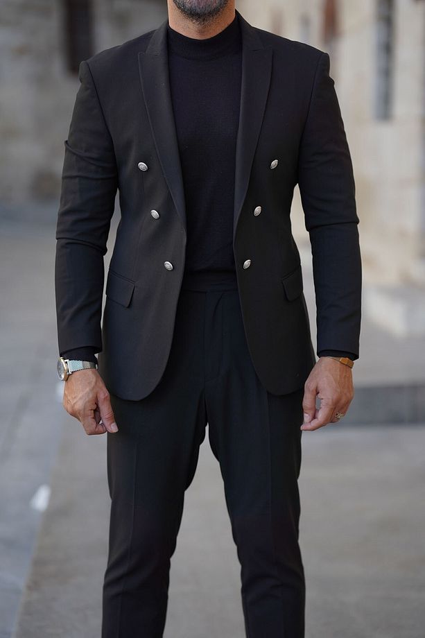 Siyah Tek Ceket Slim Fit - 4