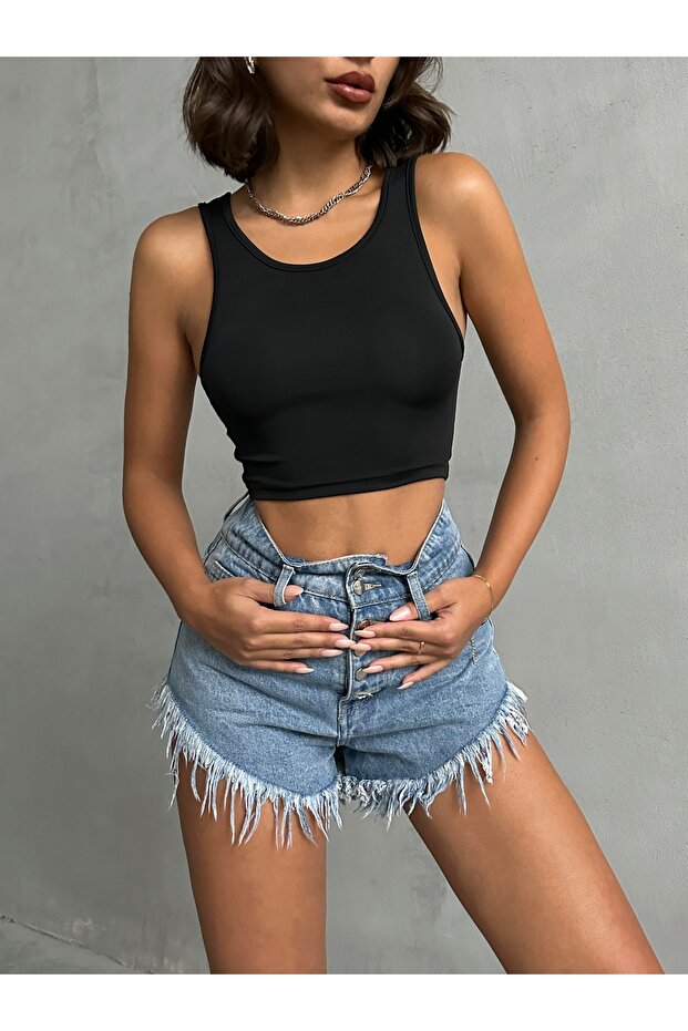 Women's Black Scuba Halter Neck Crop Top