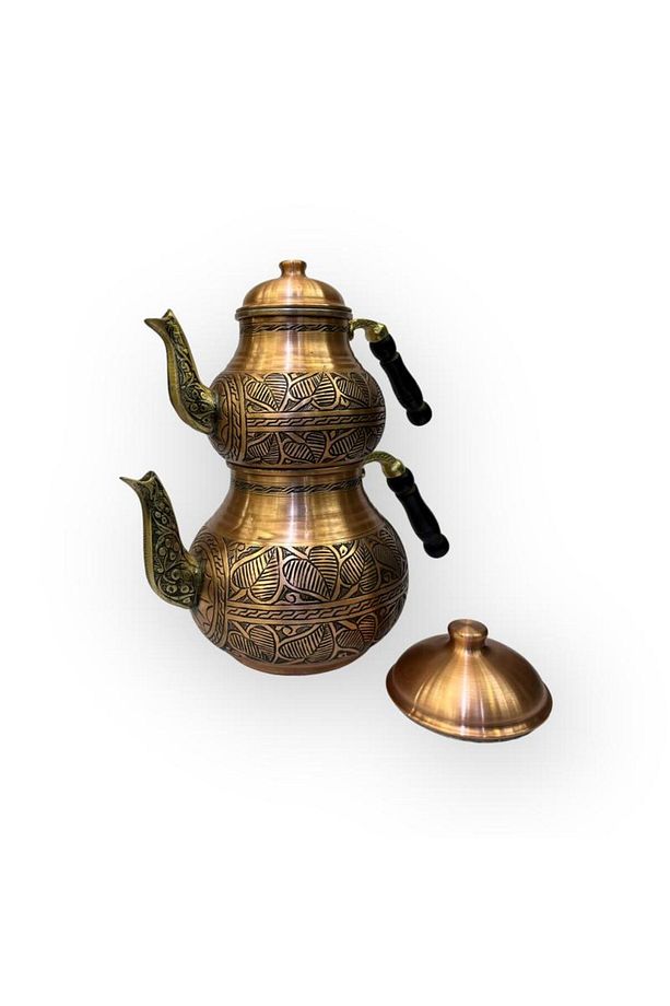Ağır Işlemeli Yaprak Desen Bakır Çaydanlık, B15555 - 2