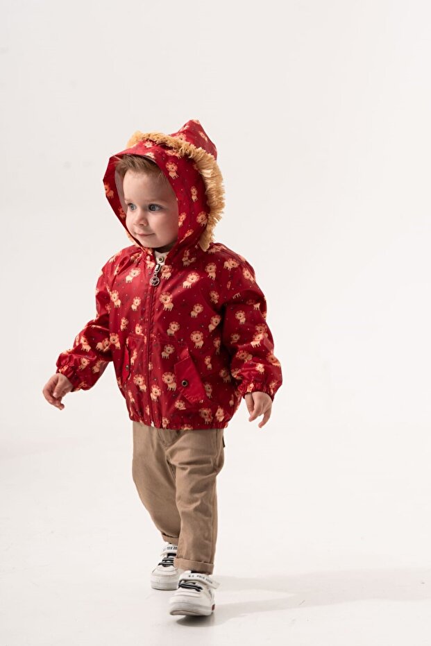 3-Piece Baby Boy Eid Suit with Red Lion and Raincoat