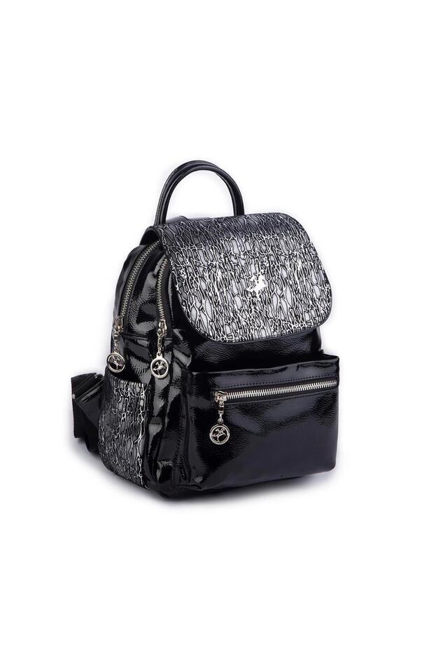 Women's Backpack Double Compartment Sports Bag (23X26X14 cm) Black Krsk Patent Leather