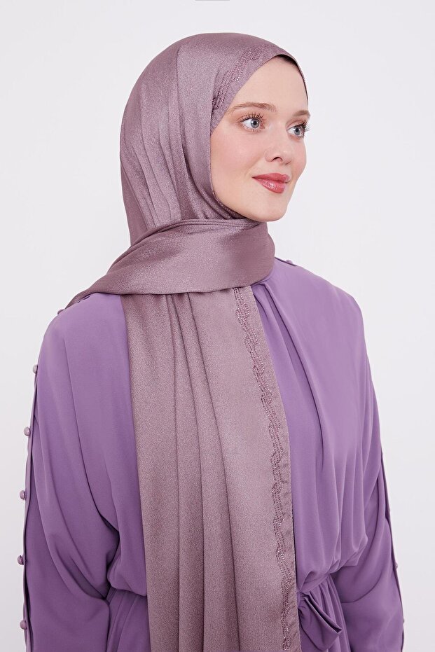 Leylak Dalgalı İşlemeli Diamond Şal - 3