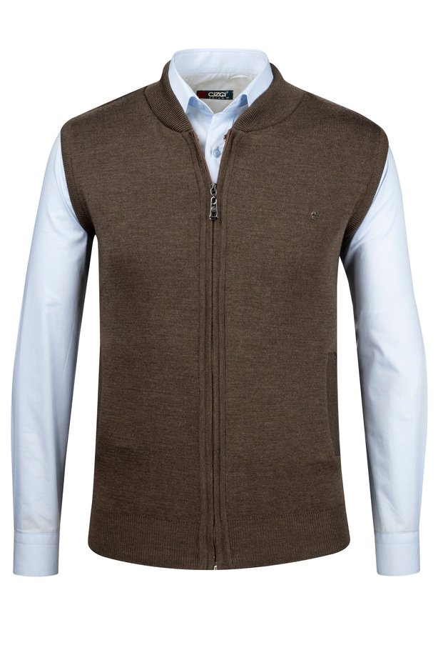 Men's Knitwear Mink Vest with Zippered Pockets Steel Knitwear Classic Fit - 4241J