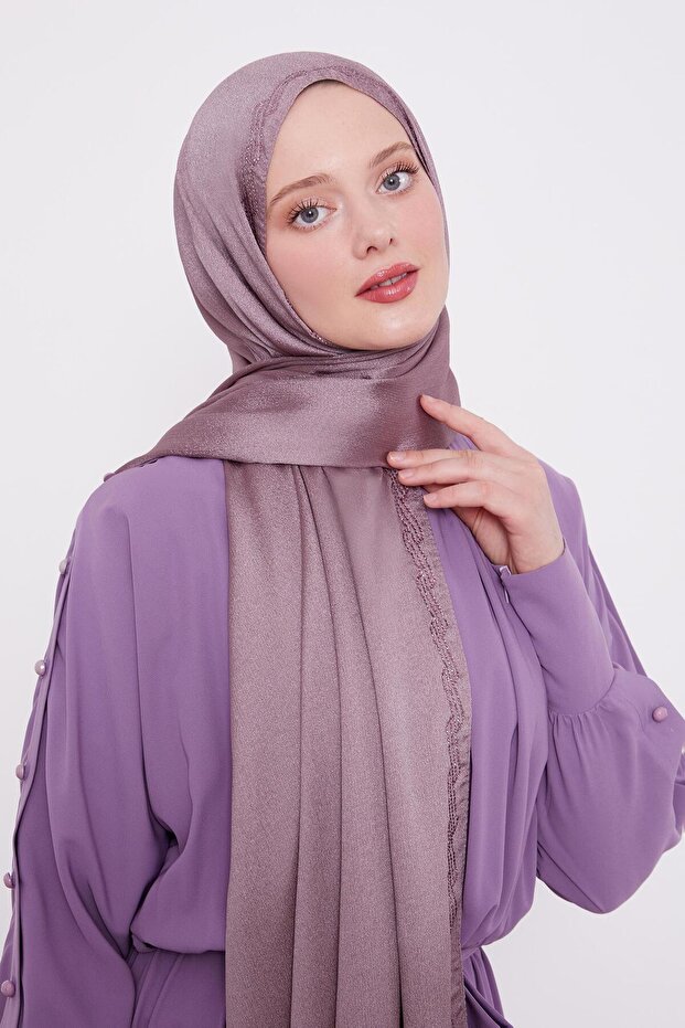 Leylak Dalgalı İşlemeli Diamond Şal - 2