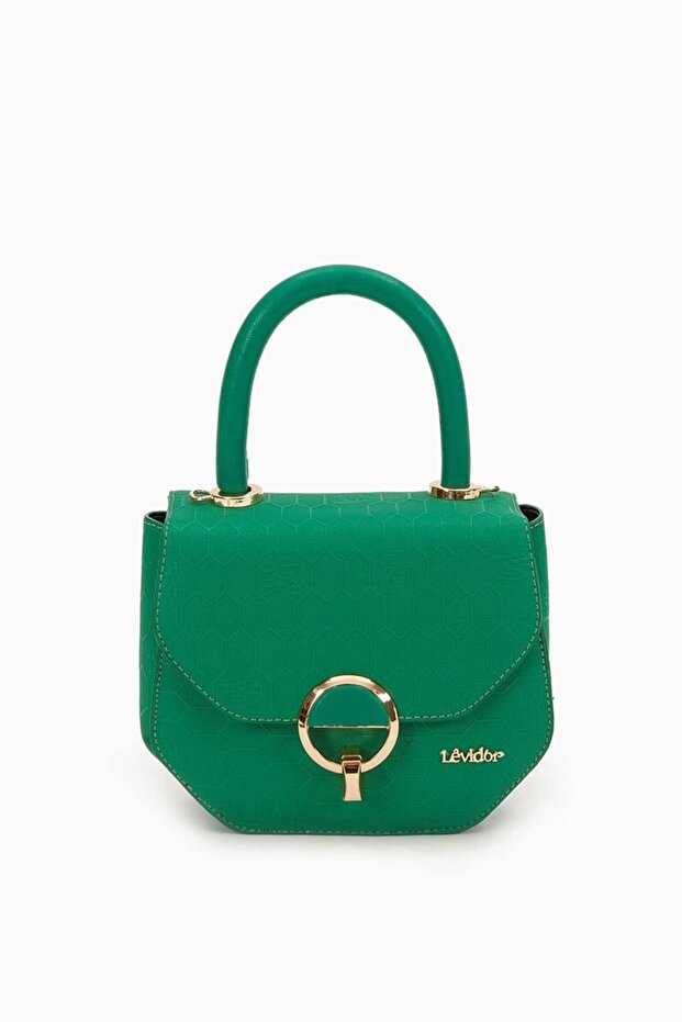 حقيبة يد منقوشة على شكل قرص العسل باللون الأخضر العشبي - 1