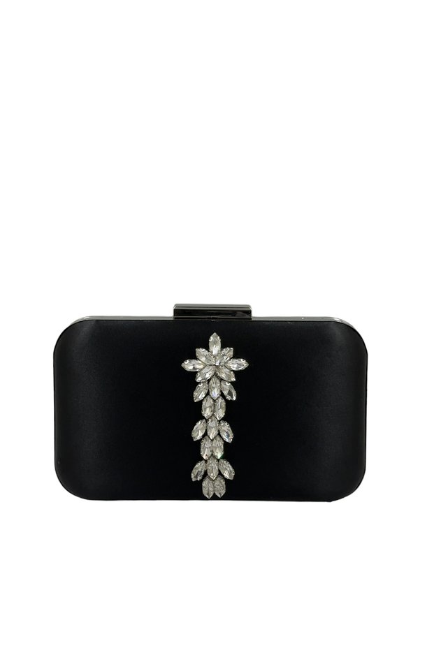 Black Color Satin Silver Case Silver Stone Evening Dress Bag Evening Bag Portfolio