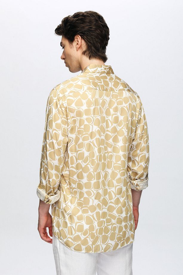 Slim Fit Camel Baskılı %100 Viskon Gömlek - 5