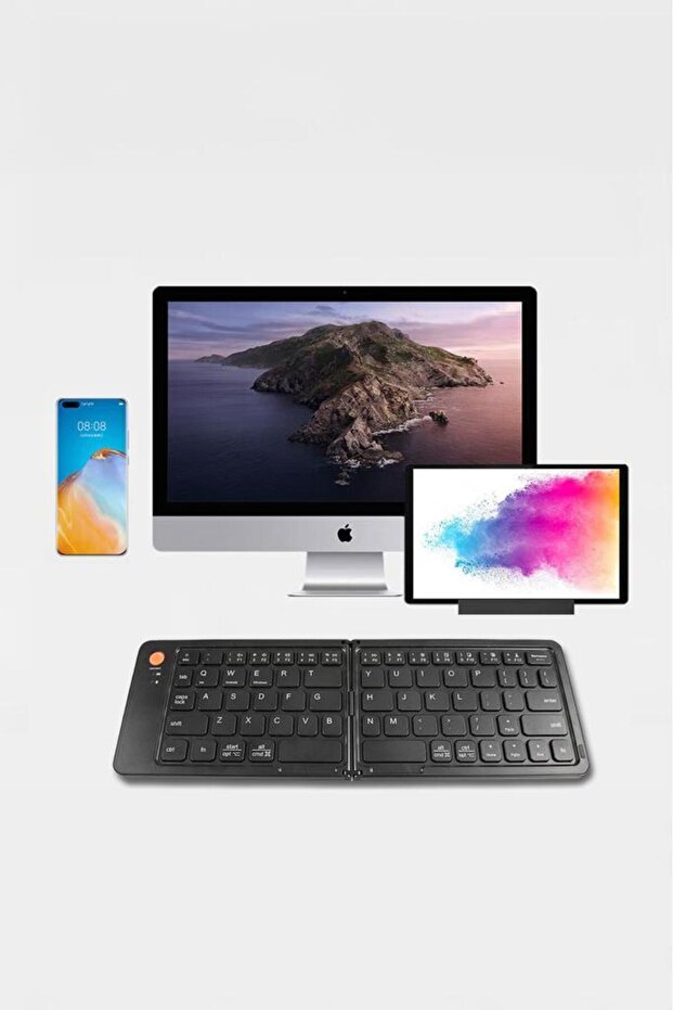 Kablosuz Klavye Bluetooth Katlanabilir Şarjlı Mini Klavye TK08 Siyah - 4