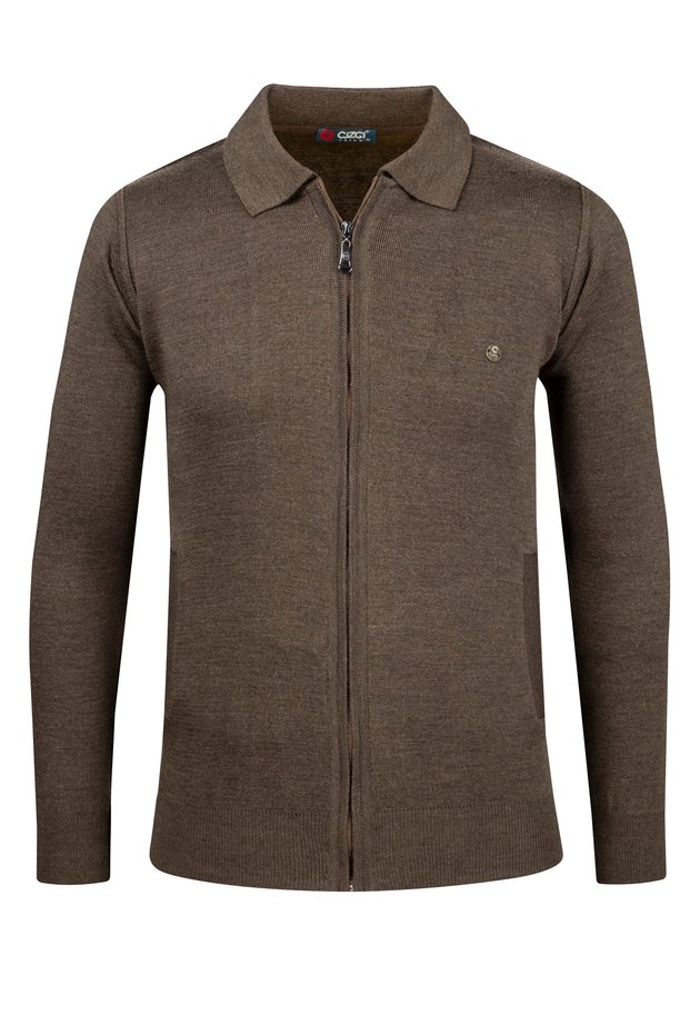 Men's Knitwear Mink Jacket with Zipper Pocket Detail Patterned Steel Knit Classic Fit -4241K