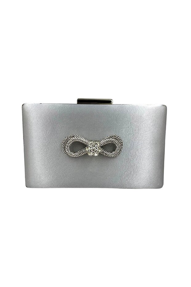 Silver Gray Satin Case Stone Evening Dress Bag Night and Portfolio