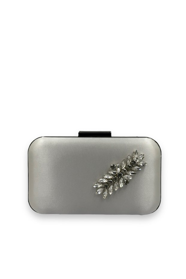 Silver Gray Color Satin Silver Case Silver Stone Evening Dress Bag Evening Bag Portfolio