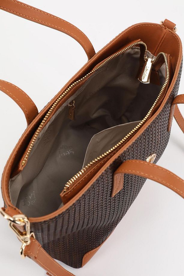Kahve - Camel Hasır Desen El Çantası 930220 - 3
