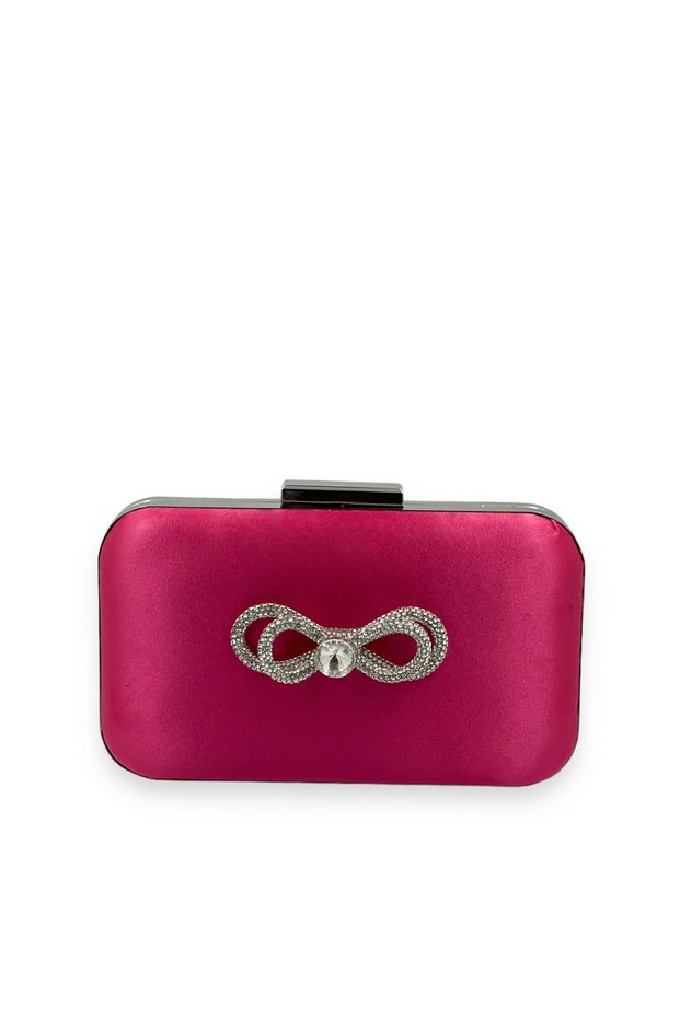 Fuchsia Color Satin Silver Case Silver Stone Evening Dress Bag Evening Bag Portfolio