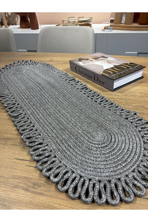 Kırçıllı Gri Galaxy Doğal Jüt, Desenli, Hasır, Amerikan Servis, Masa, Sehpa Örtüsü Runner. 30x80 - 5