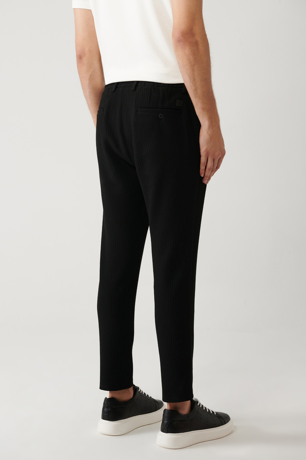 Men's Black Elastic Waist and Lace-Up Bi-Stretch Relaxed Fit Pants A41Y3232 - 5