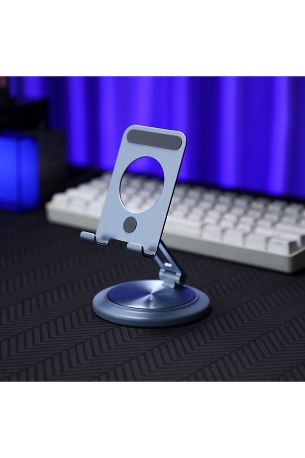 Yüksek Kaliteli Metal Katlanabilr Dönebilen Ayarlanabilr Telefon Tutucu Masa Üstü Mavi Tablet Standı - 7