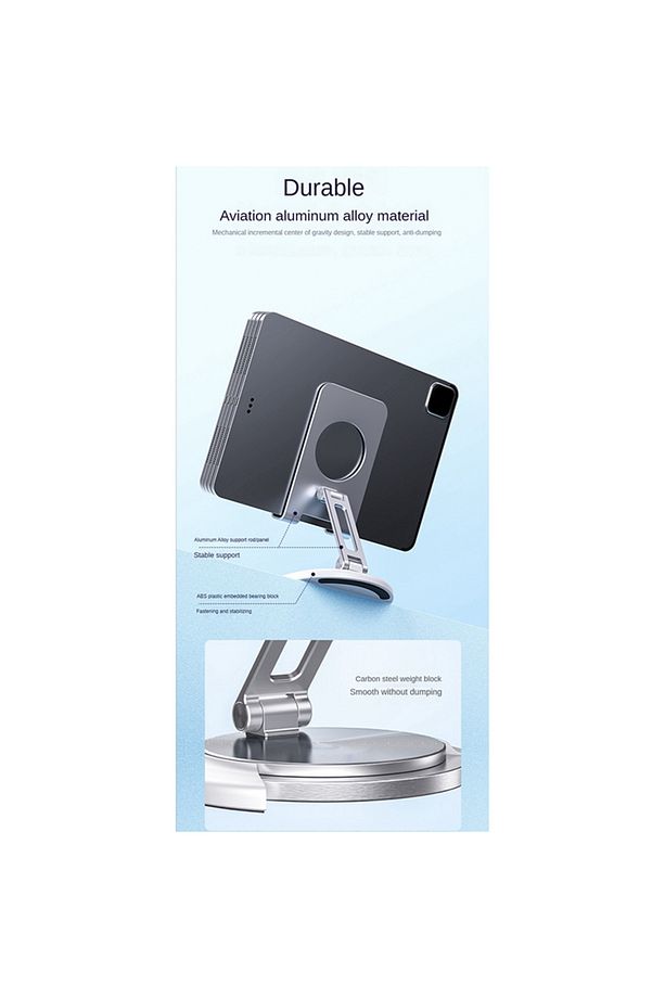 Yüksek Kaliteli Metal Katlanabilr Dönebilen Ayarlanabilr Telefon Tutucu Masa Üstü Mavi Tablet Standı - 6