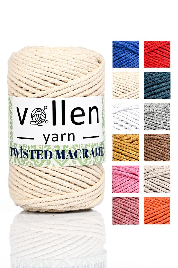 Premium 3 Büküm, Taranan Makrome, Pamuk Makrame, Halat Ip, Üç Büküm, Hobi Ipi, 250 Gr, Krem - 1