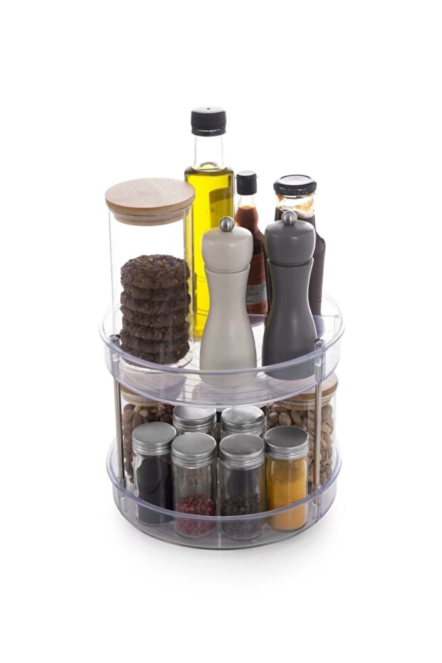 Elpida Two Tier Revolving Shelf - Transparent - 1