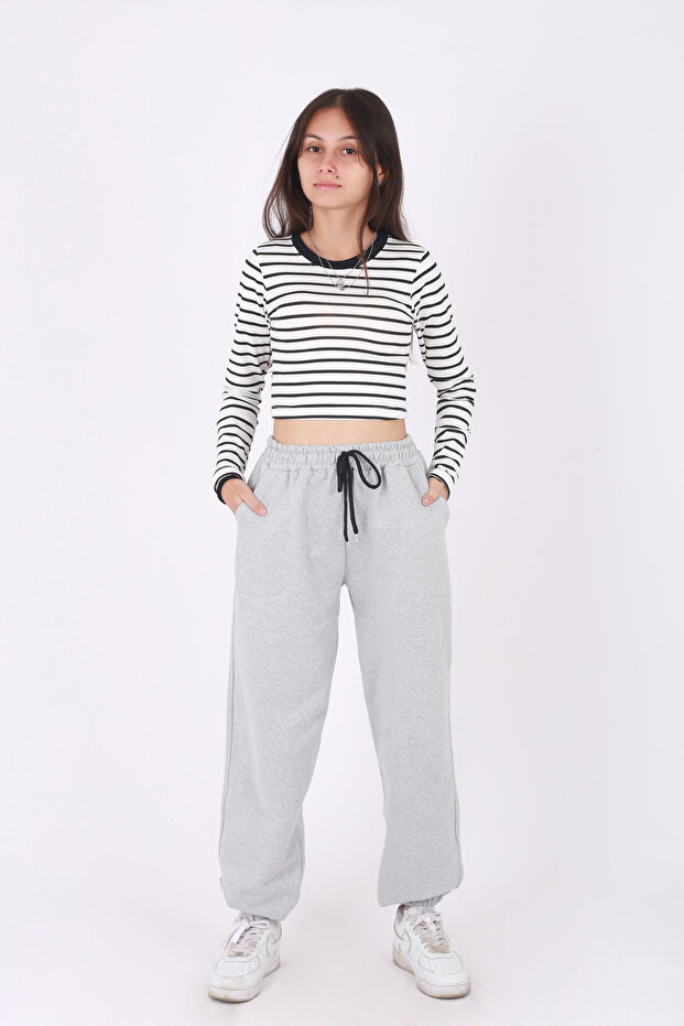 2 thread raised winter bottom & long sleeve crop girl's bottom-up tracksuit set