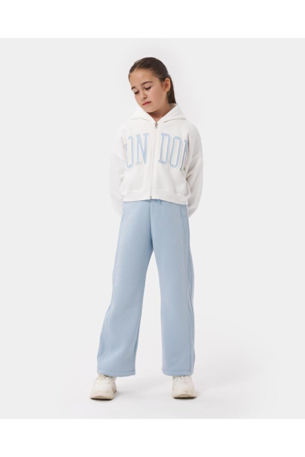 Girl's Winter London Patterned Hooded Cotton Jacket Tracksuit Top and Bottom Set