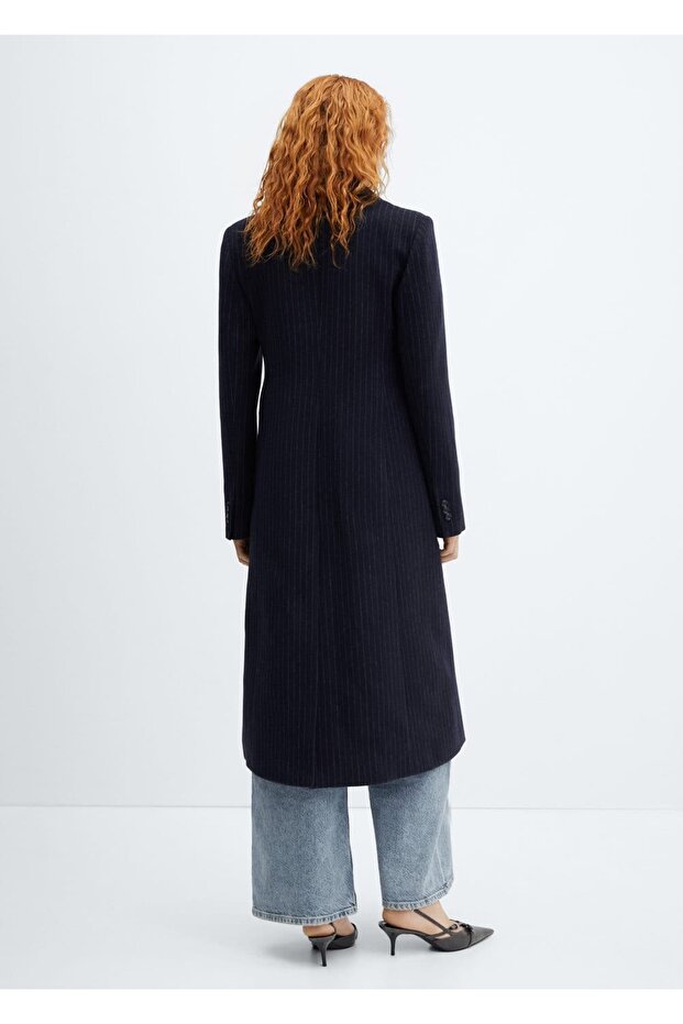 Çizgili Yün Ceket - 4