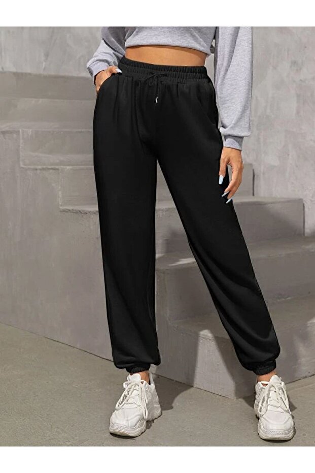Sweatpants Black Ribbed Legs