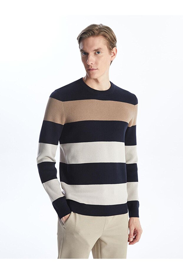 Lcwaikiki Classic Crew Neck Patterned Long Sleeve Men's Knitwear Sweater (W4)
