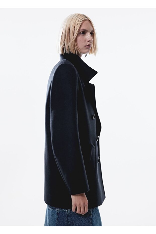 Kruvaze yün palto - 7