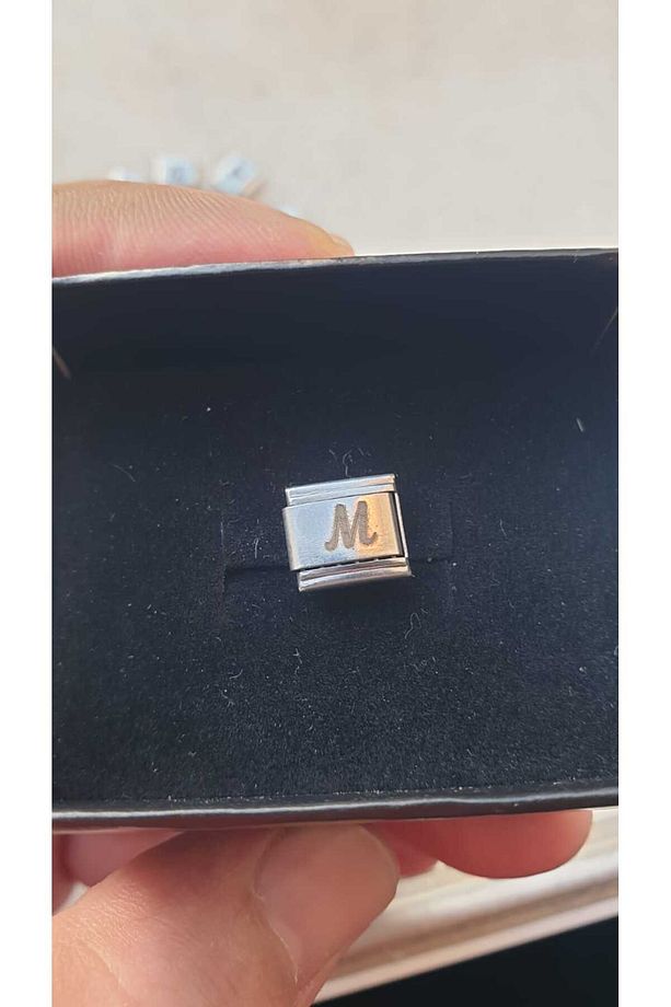 İTALYAN ÇELİK CHARM NOMİ ÇELİK CHARM M HARFİ İSİM TARİH BAŞ HARF YAZILIR 9 MM  FMACCESORİES - 5