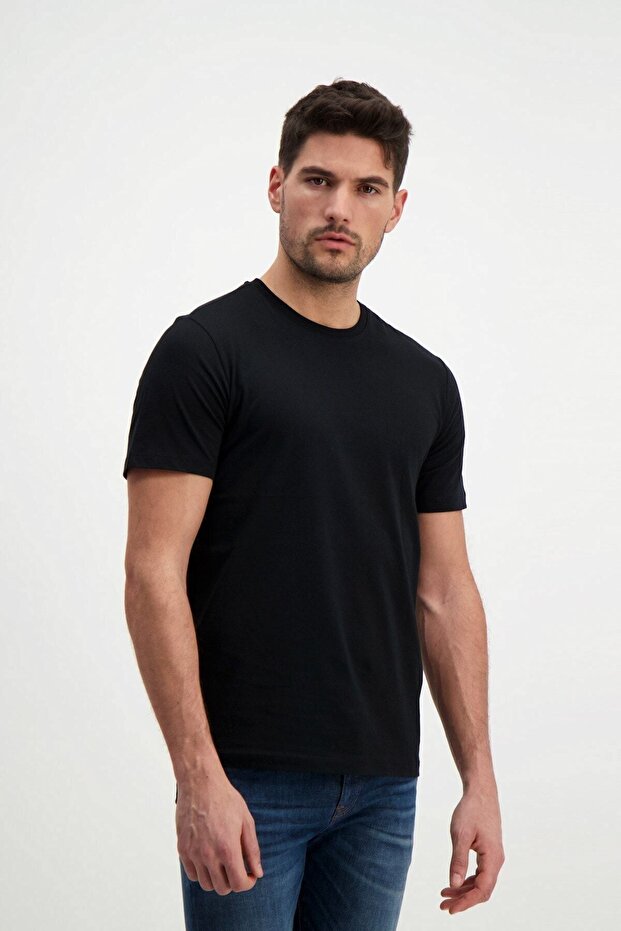 Ανδρικό μπλουζάκι Black Crew Neck Slim Fit Basic - 1